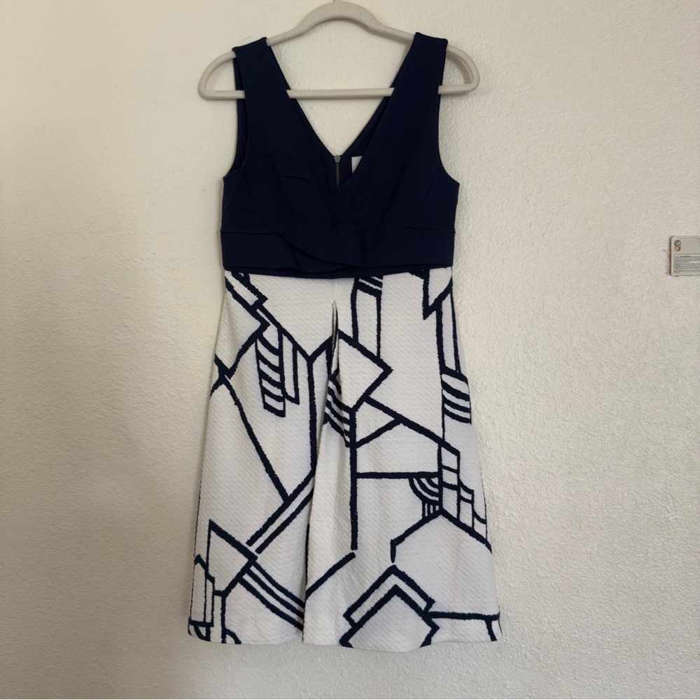 Anthropologie HD in Paris Ardmore Dress White & Navy Blue SZ US 8 - Picture 7 of 9
